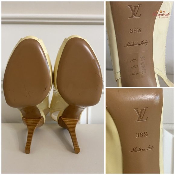 Authentic Louis Vuitton Ivory Patent Leather Dice Peep Toe Slingback Sandals 8.5 - Picture 8 of 14